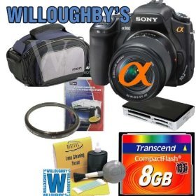 Sony Alpha DSLRA300K 10.2MP Digital SLR Camera W/ DT 18-70mm f/3.5-5.6 Zoom Lens + Transcend 8GB Compact Flash 133x + 55mm UV Filter + Willoughbys Starter Kit