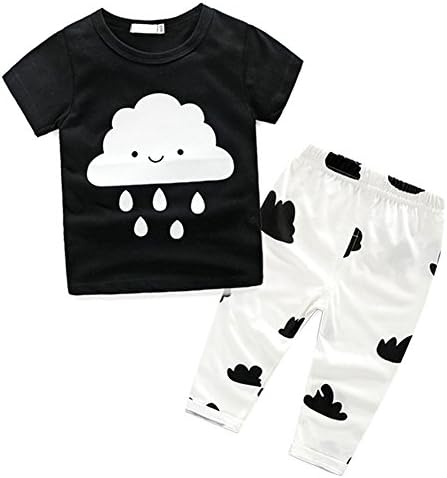 PandaBiu16182016 Kids Fashion Cotton short-sleeved Set children Clouds Rain Set (100)