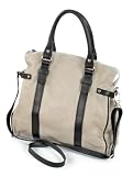 Besace shopping malin en cuir nappa beige/marron fonc&eacute; avec bandouli&egrave;re