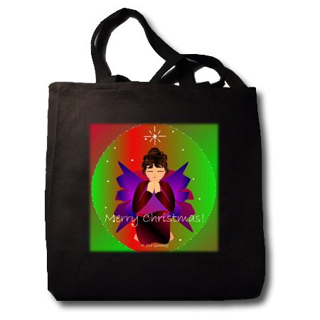 Christmas Angel Baby Girl Praying With Merry Christmas Angel Text - Black Tote Bag 14w X 14h X 3d