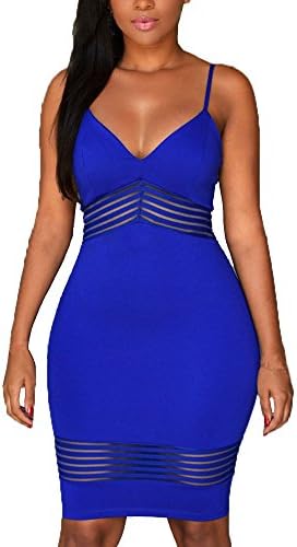 Liberty Queen Women's V Neck Sleeveless Striped Bodycon Midi Dress Size L Blue