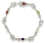 Sterling Silver and Oval-Cut Multigemstone Dancing Dolphins Bracelet