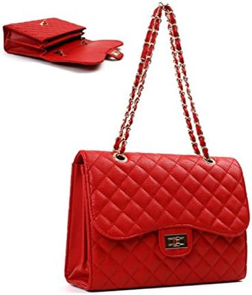 Ohraina Quilted Shoulder Bag Embossed Purse Large (red)