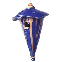 Hanging Stoneware Cone Birdhouse - Handthrown Pottery, Royal Blue