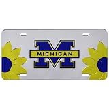 Michigan Wolverines Flower Power Silver Mirror License Plate