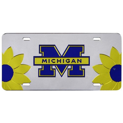 Michigan Wolverines Flower Power Silver Mirror License Plate