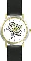 Stylized Frog Animal - WATCHBUDDY&reg; DELUXE TWO-TONE THEME WATCH - Arabic Numbers - Black Leather Strap-Size-Large ( Men's Size or Jumbo Women's Size )
