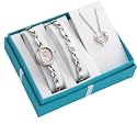 Limit Ladies Pink MOP Dial Stone Set Stainless Steel Bracelet Dress Watch Matching Bracelet + Stone Set Heart Pendant GIFT SET - 6392G