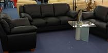 Contemporary Half Leather 3pc Living Room Set "Paradise", Black, (FREE_SHIPPING)