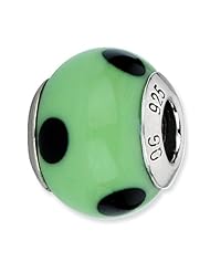 Sterling Silver Reflections Green with Black Dots Italian Murano Bead