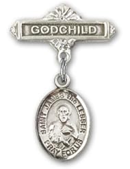 Sterling Silver Baby Badge with St. James the Lesser Charm and Godchild Badge Pin