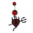 Black Anodized Stainless Steel Belly Ring - Red CZ - Heart with Devil Horns, Tail, and Pitchfork - 14g