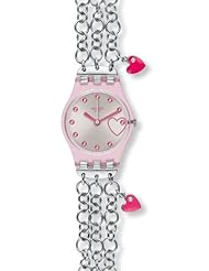 Swatch LP129G charming pink silver dial stainless steel bracelet women watch NEW