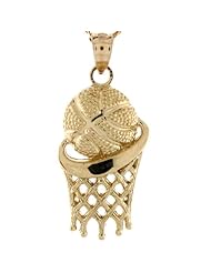 10k Yellow Real Gold Basketball Hoop Net Sporty Charm Pendant