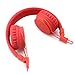 GranVela® X2 Over-Ear Foldable Bluetooth Headphones, 5 in 1 Stereo Wireless Hands-free Earphone for Kids, with Mic and MicroSD Card Player, Radio, AUX for iPhone, Samsung and More - Red