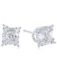 Platinum Plated Sterling Silver "100 Facets Collection" Round Cubic Zirconia Four-Prong Stud Earrings