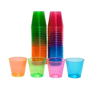 Plastic Shot Glasses 1 oz Assorted Neon 50 Count