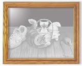 Cute Kittens Art Etching in Framed Wall Mirror, Solid Oak Frame, Hand-Rubbed Finish