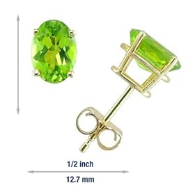14k Yellow Gold Four Prong 7x5mm Oval Peridot Stud Earrings