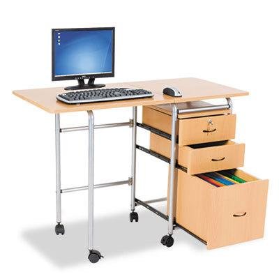 BALT INC. Fold-N-Stow Workstation, 41-3/4w x 19-7/8d x 29-3/4h, Teak/Silver