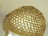 Cp107mg, Hand Crocheted Metallic Gold Gimp Skull Cap for Teens and Adults