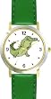 Alligator or Crocodile Cartoon Animal - WATCHBUDDY&reg; DELUXE TWO-TONE THEME WATCH - Arabic Numbers - Green Leather Strap-Women's Size-Small