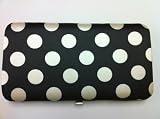 BLACK POLKA DOTS FLAT OPERA WALLET CLUTCH PURSE BY DESIGNSK