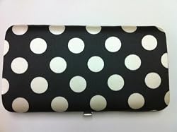 BLACK POLKA DOTS FLAT OPERA WALLET CLUTCH PURSE BY DESIGNSK