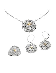 14k Yellow Gold and Sterling Silver Diamond Round Jewelry Set