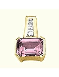 14K Yellow Gold Emerald Cut Pink Sapphire and Diamond Pendant -- LIFETIME WARRANTY