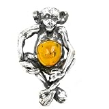 Sterling Silver Cognac Amber Chimp Brooch
