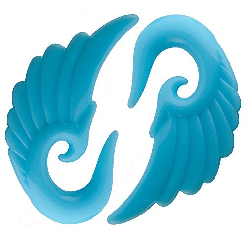 Angel Wings Glow in the Dark Light Blue Acrylic Earplugs (Sizes 3MM-12MM)