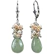 Serenity Prehnite Cultured Pearl Cluster Teardrop Platinum Overlay CAREFREE Sterling Silver Earrings