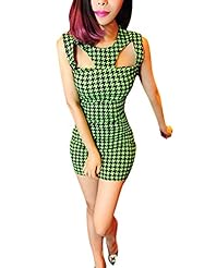 Houndstooth Print Round Neck Sleeveless Polyester  Dress