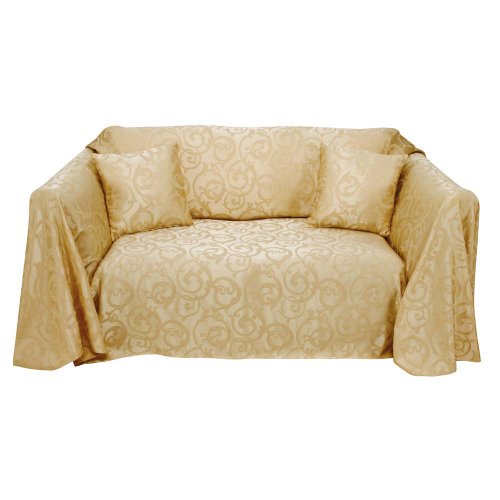Stylemaster Athens Cotton Rich Jacquard Furniture Throw Cover and Pillow Set for Sofa, Gold 56.95