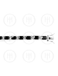 Sterling Silver -Rhodium Plated Black CZ Emerald Cut Tennis Bracelet (