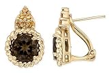 2 1/3 Carat Smokey Topaz and Orange Sapphire 14K Yellow Gold Earrings