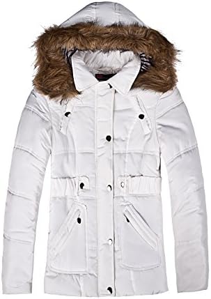 Women's Hooded Fur Thick Padded Jacket White XX-Large