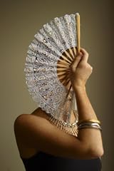 Renaissance Lace Hand Fan with Filigree Detail (Silver)
