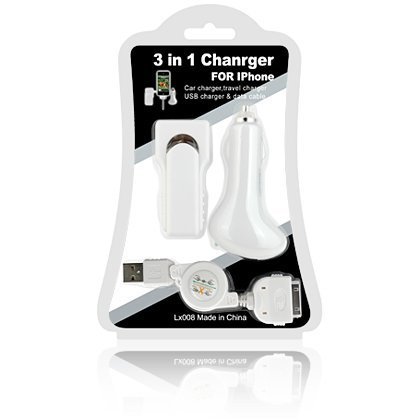Luxmo Universal Apple iPod USB Charger Kit with USB Retractable Hotsync Cable USB Home Travel Charger and USB 12V Cigarette Lighter Charger