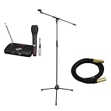 Lowest Price Pyle Mic and Stand Package - PDWM100 Dual Function Wireless/Wired Microphone System - PMKS2 Tripod Microphone Stand w/Boom - PPMCL15 15ft. Symmetric Microphone Cable XLR Female to XLR Male