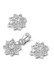 Sterling Silver Wreathed Clear CZ Pendant with Earrings Jewelry Set