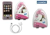 4 Piece Value Combo Deal: Light Pink Color Silicone Skin Case Cover + Car Charger + Travel Charger + USB Data Sync Cable. For Apple iPhone. By HarryOnline