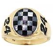 Men's #24 Black Onyx Mother of Pearl 1K Yellow Gold Checkered Flag Racing Ring