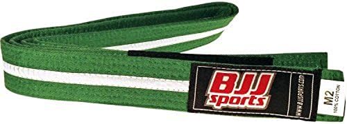 BJJ Sports Kid Jiu Jitsu Belt with White Stripe (Green, M2)