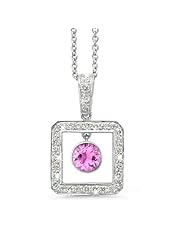 Square Diamond Pendant With A Round Cut Center Stone In 18K White Gold With A 0.70 ct. Genuine pink-sapphire Center Stone.