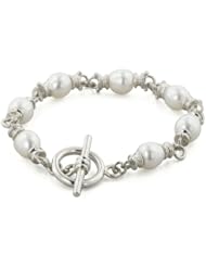 Honora "Black & White Casual" Sterling Silver and White Freshwater Cultured Pearl 7.5" Link Bracelet LB2055WH