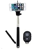 New Arrival UFCIT Extendable Selfie Handheld Stick Monopod with Adjustable Phone Holder and Bluetooth Wireless Remote Shutter for iPhone Samsung and other system over IOS 6.0 and Android 4.2.2 Smartphones (Black Monopod with Shutter)