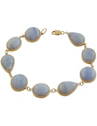 14 Karat Gold Round/ Oval/ Pear-shaped Blue Lace Agate Bracelet (7.5 inch)