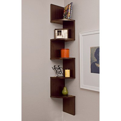 Danya B. Large Rustic Decorative 5-Tier Corner Floating Wall Mount Display Shelving Unit (Walnut)